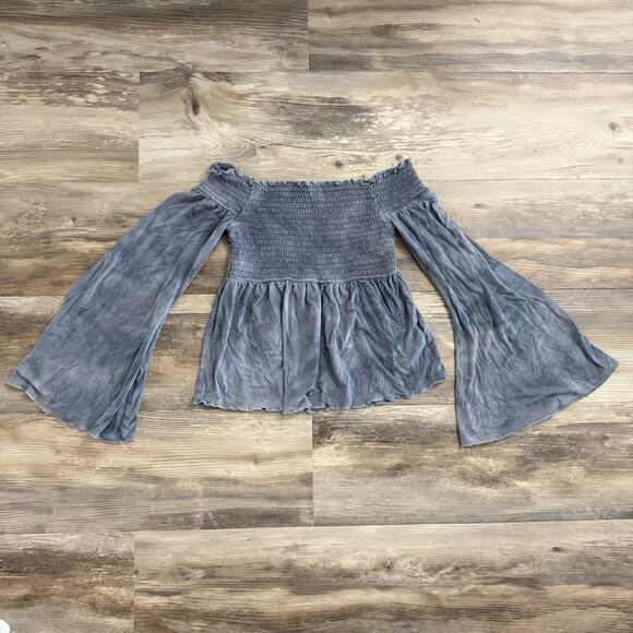 American Eagle Off Shoulder Smocked Bell Sleeve Top – XS Blue Boho Style - Picture 1 of 3